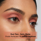 Rust Terra satin matte liquid eyeshadow on Indian skin tone - close-up eye look